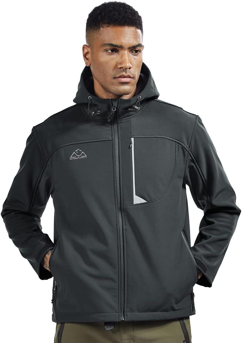 imageTBMPOY Mens Hooded Softshell Jacket Waterproof Windproof Ski Hiking Outerwear Fleece Lined Winter Coat6gray