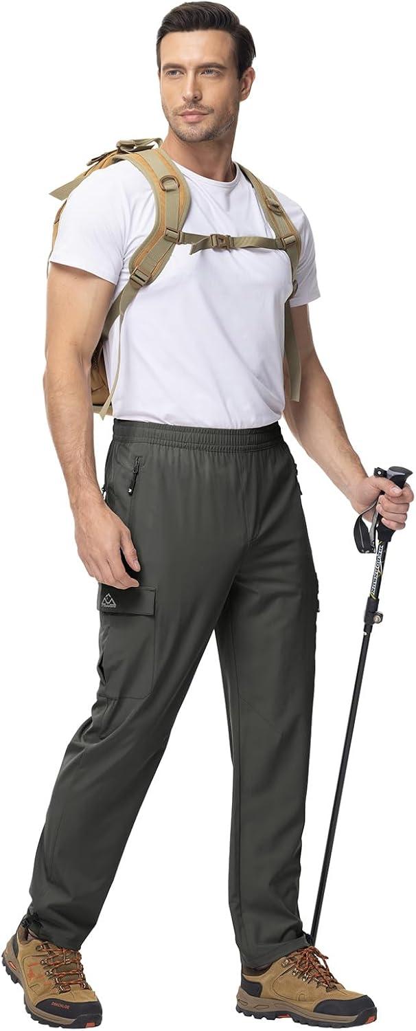 imageTBMPOY Mens Lightweight Hiking Travel Pants Cargo Pockets Quick Dry Stretch Water Resistant Fishing Outdoor WorkDark Grey