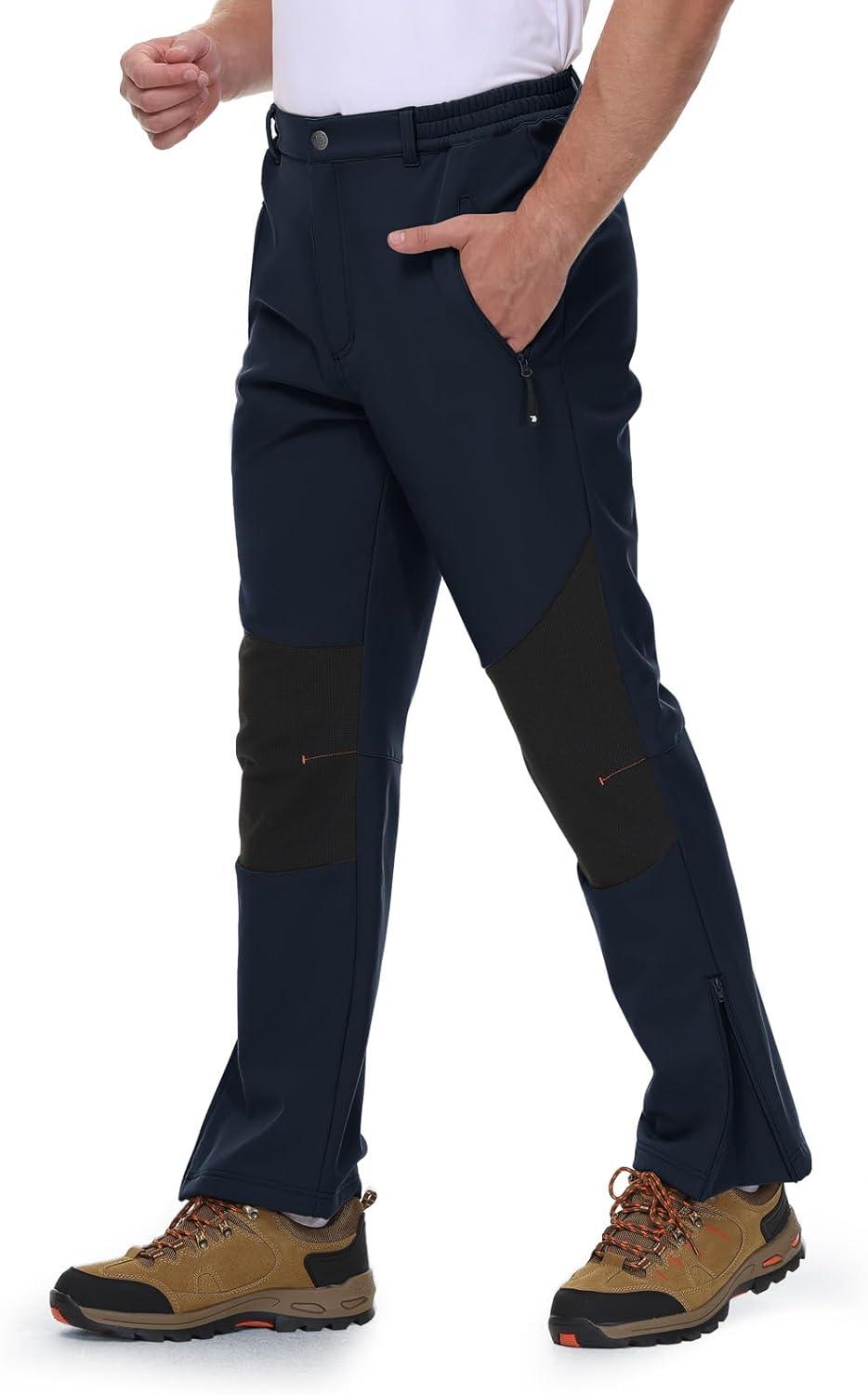 imageTBMPOY Mens Ski Snow Pants Waterproof Fleece Lined Insulated Softshell Snowboard Hiking Outdoor Zippers Bottom Leg4navy