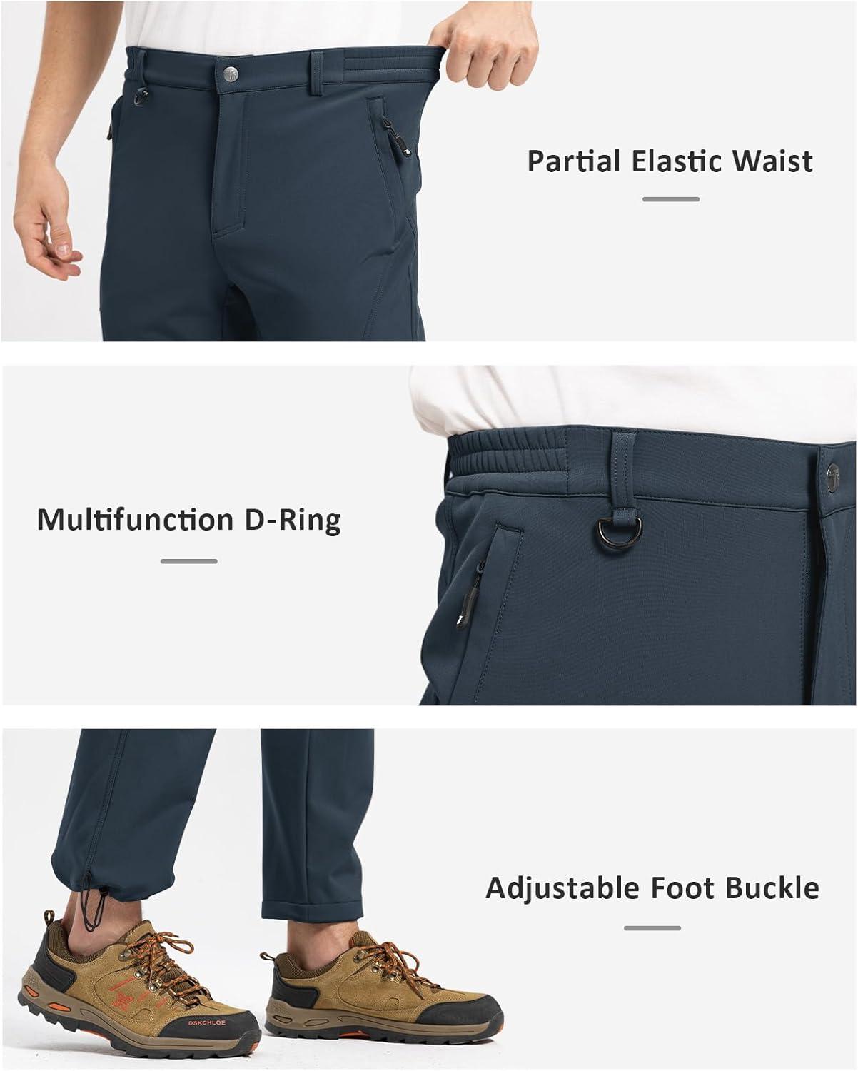 imageTBMPOY Mens Snow Pants Fleece Lined Hiking Winter Waterproof Softshell Ski Outdoor Insulated Climbing Pants Zipper PocketsCool Gray
