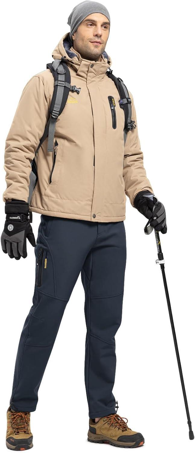 imageTBMPOY Mens Snow Pants Fleece Lined Hiking Winter Waterproof Softshell Ski Outdoor Insulated Climbing Pants Zipper PocketsDark Gray
