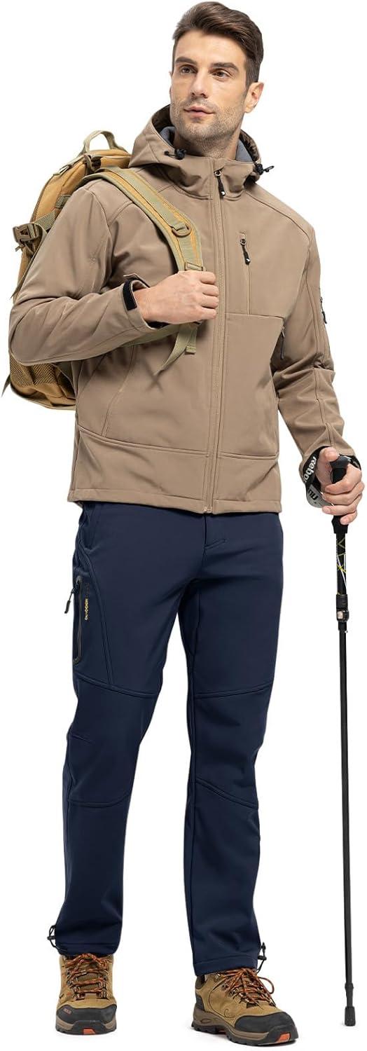 imageTBMPOY Mens Snow Pants Fleece Lined Hiking Winter Waterproof Softshell Ski Outdoor Insulated Climbing Pants Zipper PocketsNavy Blue