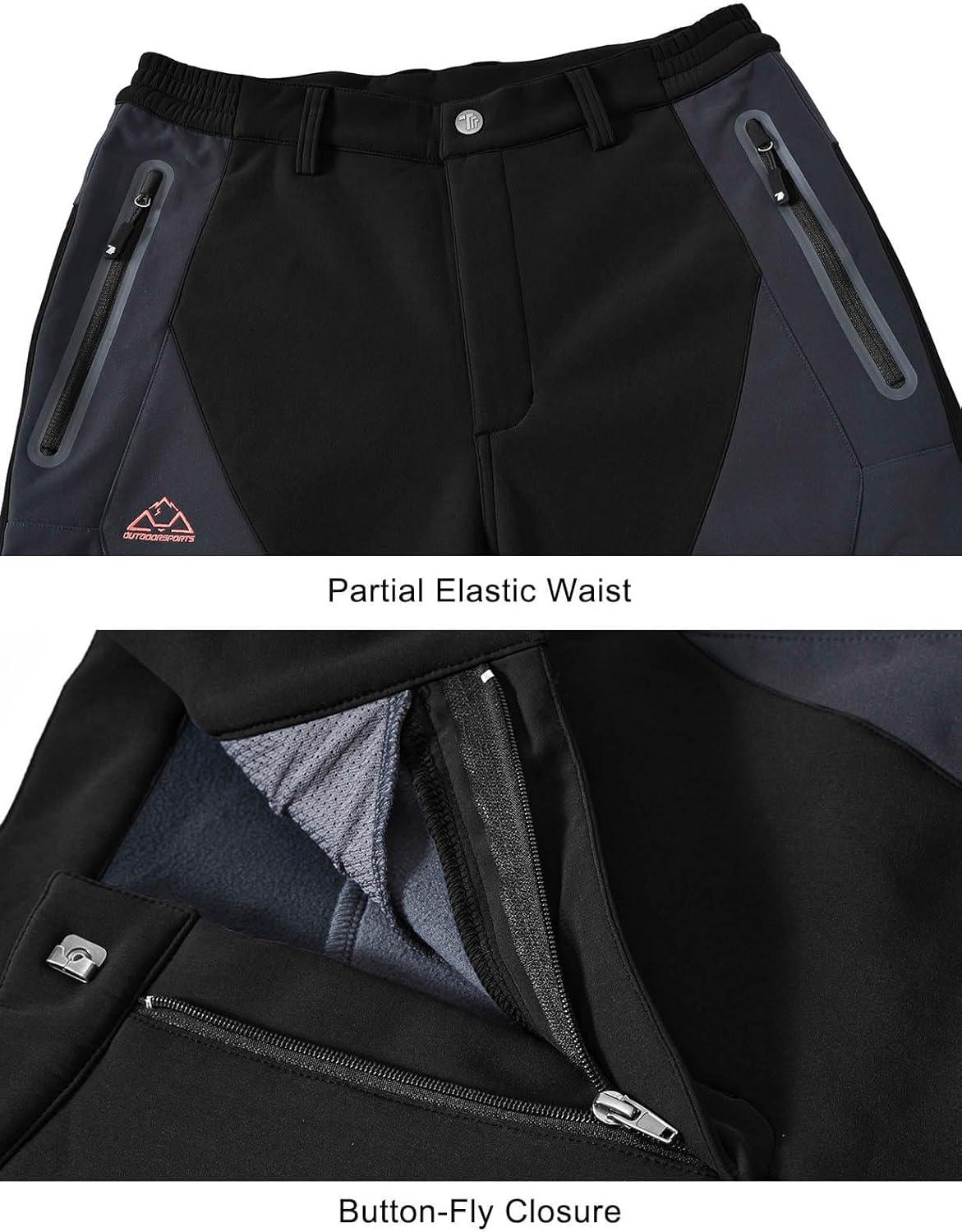 imageTBMPOY Mens Snow Ski Waterproof Softshell Snowboard Pants Outdoor Hiking Fleece Lined Wear Resistant WindproofBlack