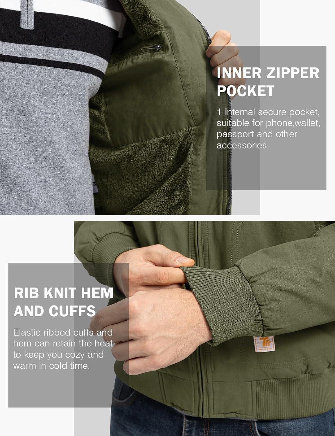 imageTBMPOY Mens Winter Jackets Hooded Work Cotton FLeece Lined Duck Coats Flannel Active Workwear CoatArmy Green