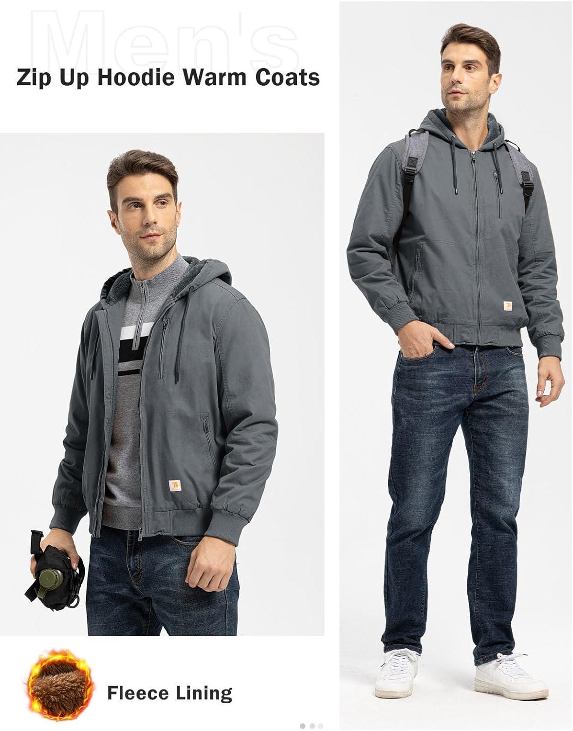 imageTBMPOY Mens Winter Jackets Hooded Work Cotton FLeece Lined Duck Coats Flannel Active Workwear CoatDark Grey