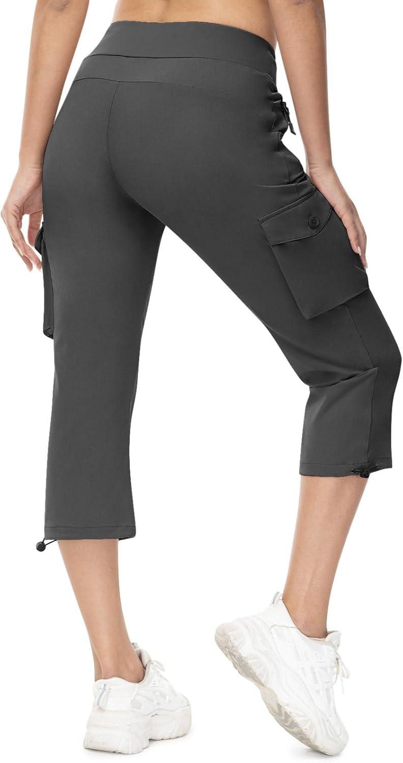 imageTBMPOY Womens Capri Pants Lightweight Quick Dry Hiking Cargo Pockets Casual Water Resistant Travel Cropped CottonDark Grey1