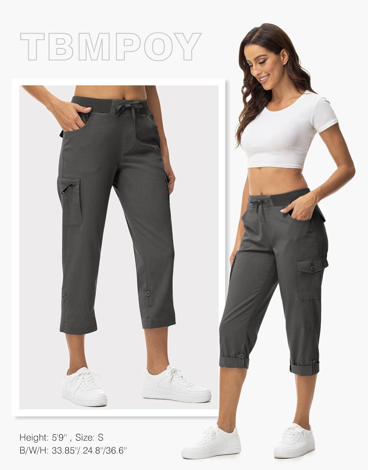 imageTBMPOY Womens Cargo Capris with Pockets Lightweight Hiking Capris Pants Quick Dry Casual Cropped Pants Summer Trip CottonStyle 2dark Grey