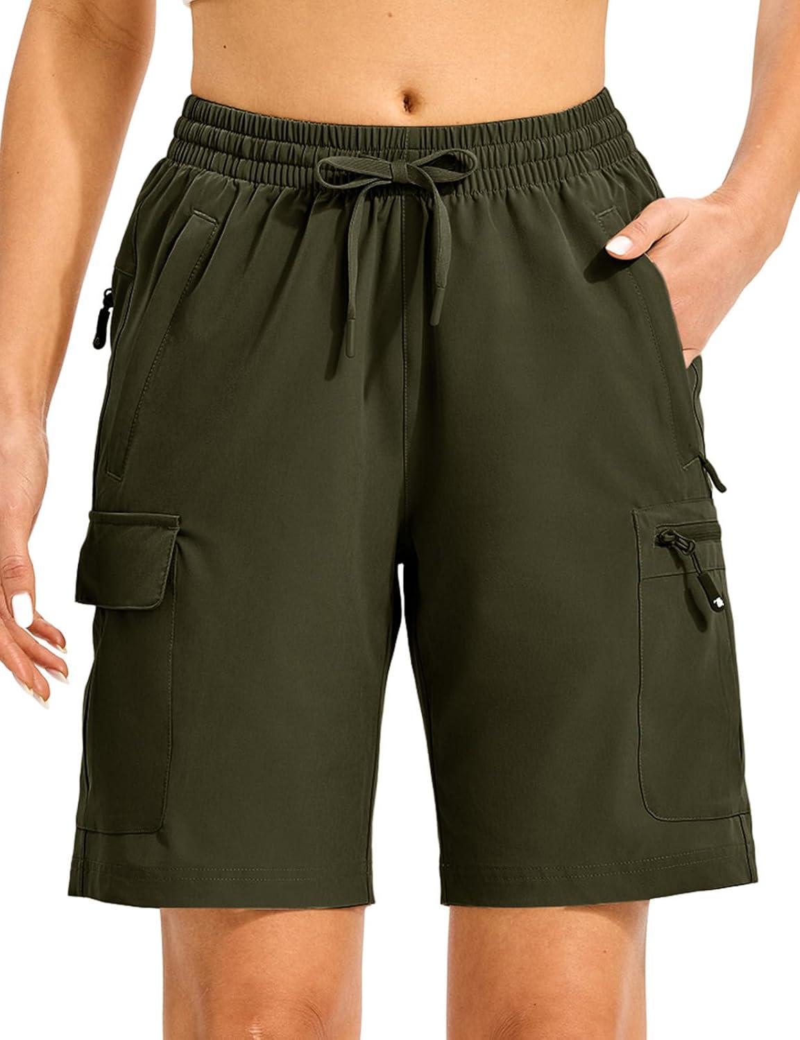 imageTBMPOY Womens Hiking Cargo Shorts 85quot Lightweight QuickDry Water Resistant Athletic Shorts with Zipper PocketsArmy Green