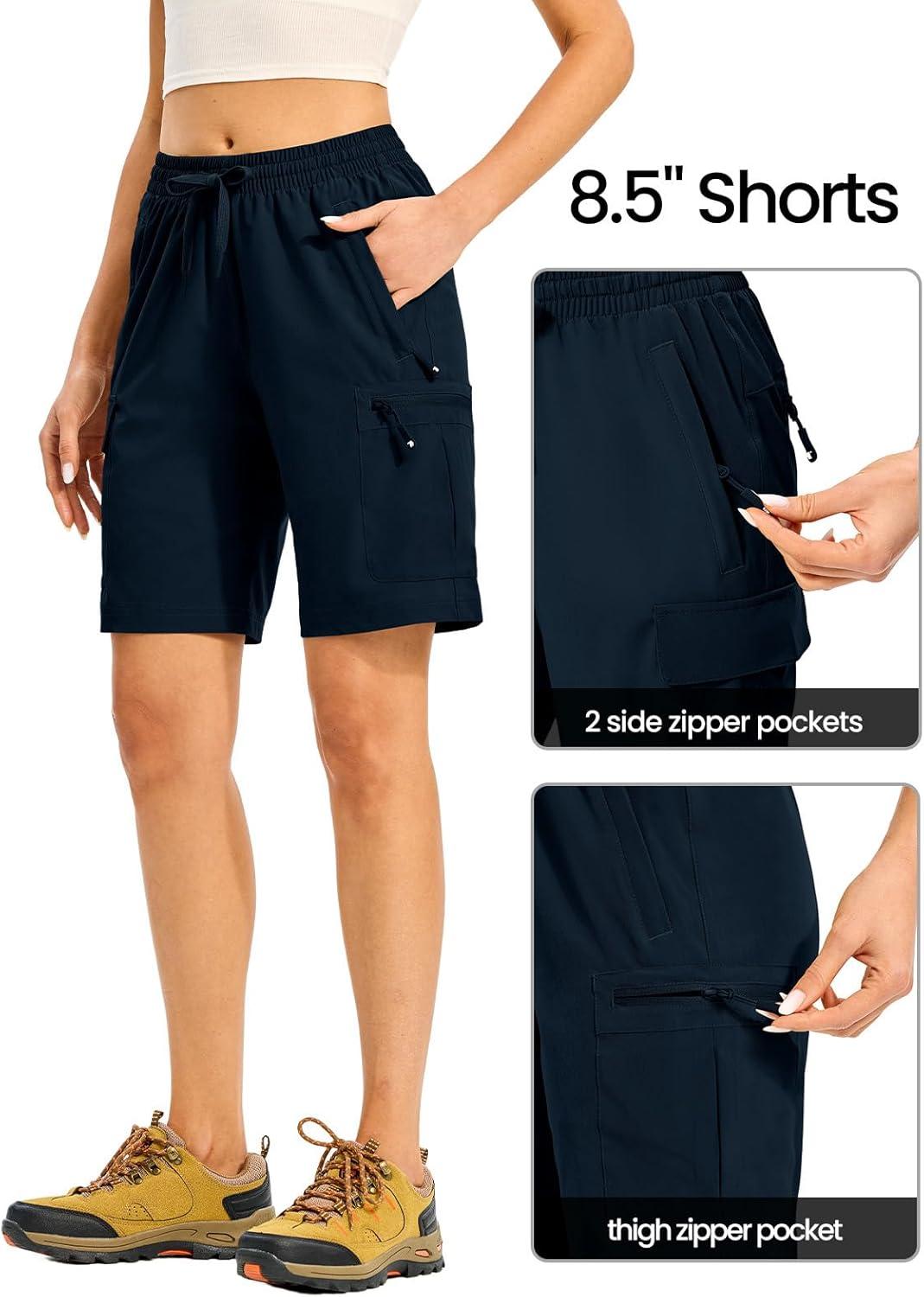 imageTBMPOY Womens Hiking Cargo Shorts 85quot Lightweight QuickDry Water Resistant Athletic Shorts with Zipper PocketsNavy