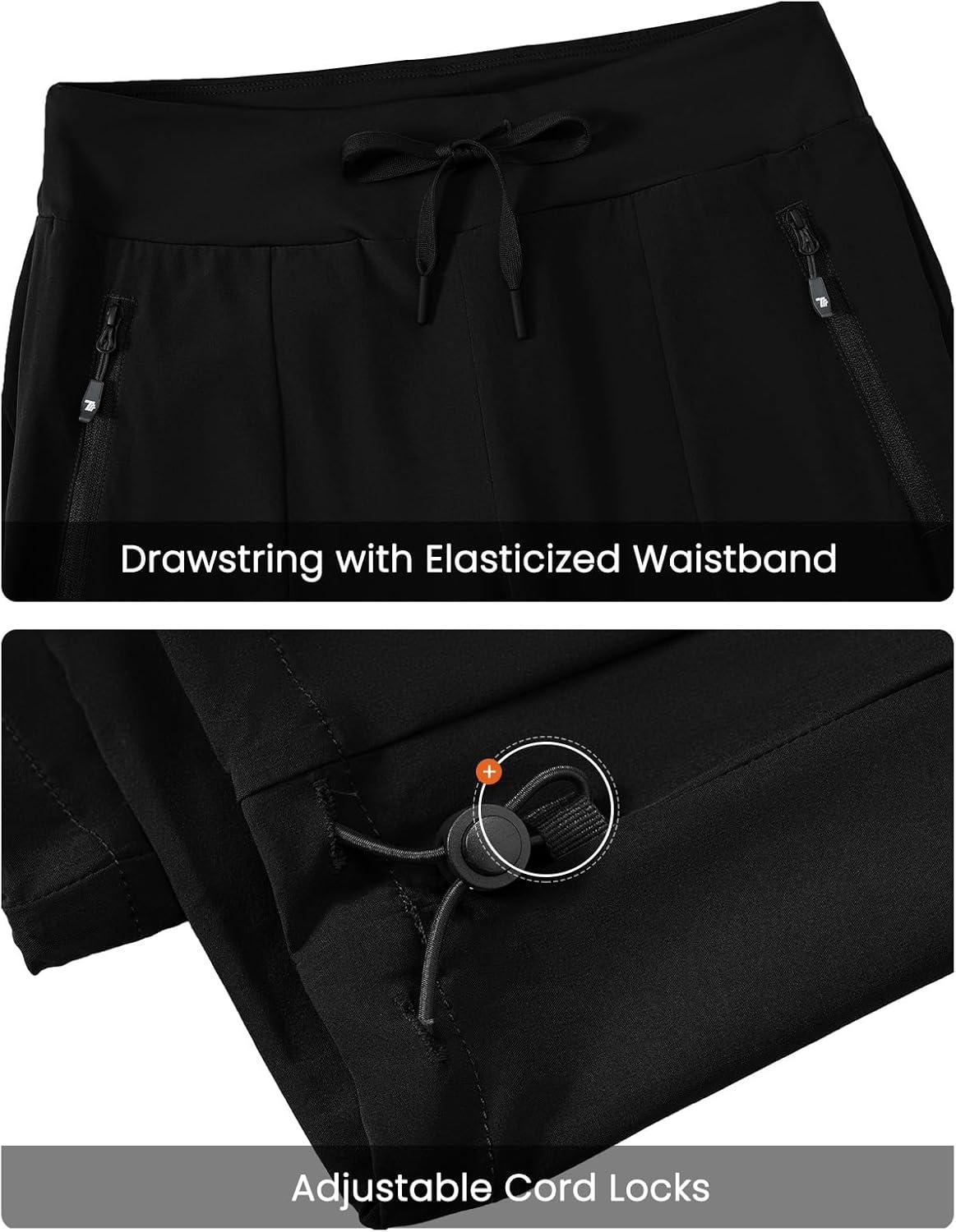 imageTBMPOY Womens Hiking Pants Lightweight Water Resistant Travel Joggers Quick Dry Outdoor Athletic Pants Zipper PocketsBlack