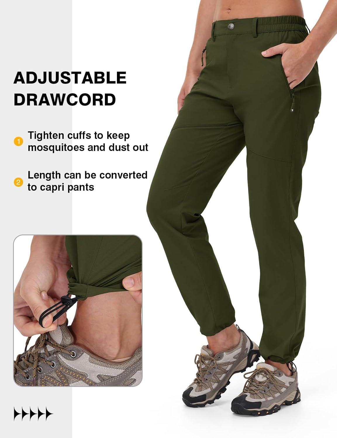 imageTBMPOY Womens Lightweight Hiking Pants Water Resistant Quick Dry Travel Work Outdoor Fishing Pants Zipper PocketsArmy Green