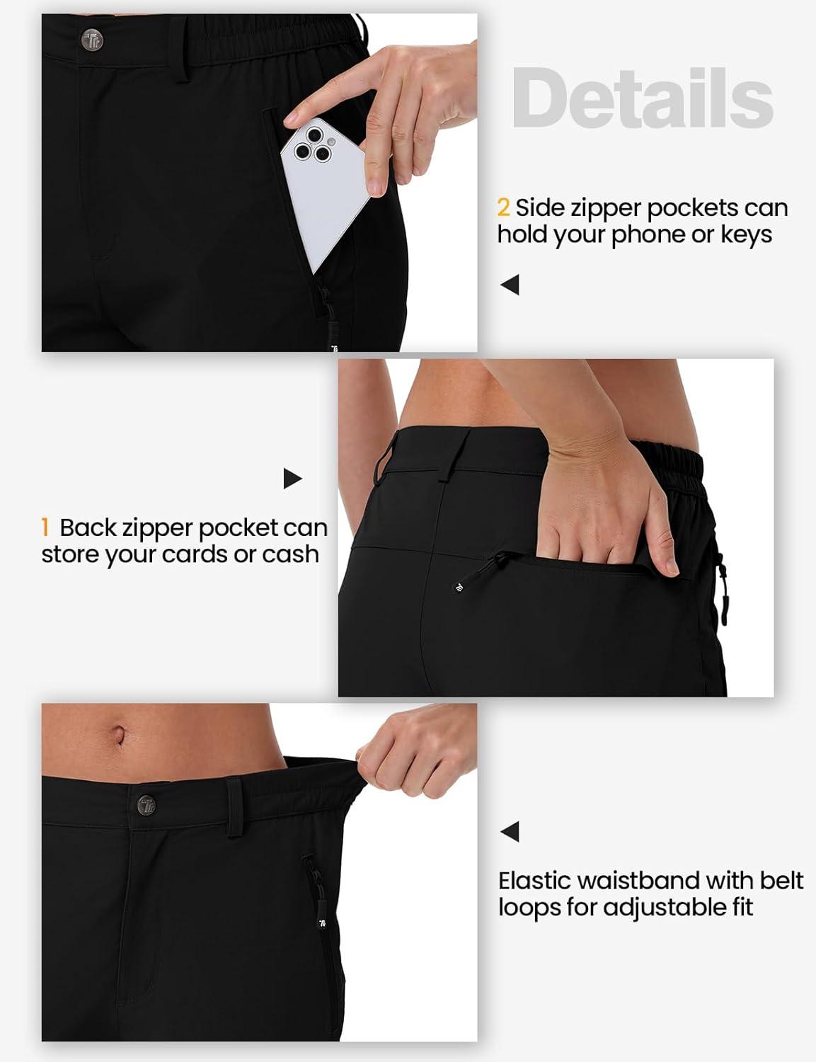 imageTBMPOY Womens Lightweight Hiking Pants Water Resistant Quick Dry Travel Work Outdoor Fishing Pants Zipper PocketsBlack