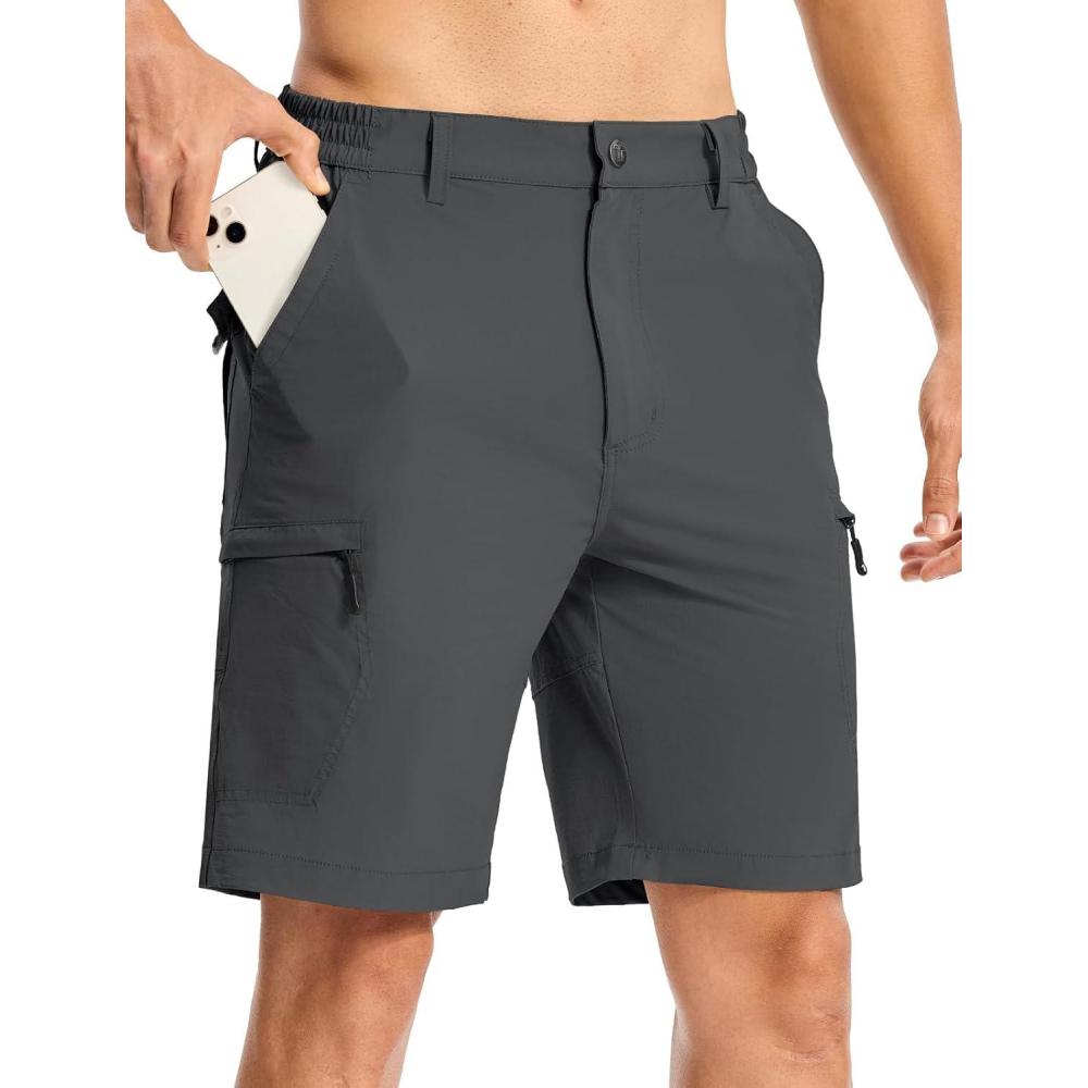 imageTBMPOY Mens Hiking Cargo Shorts 9quot Lightweight Water Resistant Quick Dry Work Shorts 6 Pockets for Travel Camping TacticalDark Grey