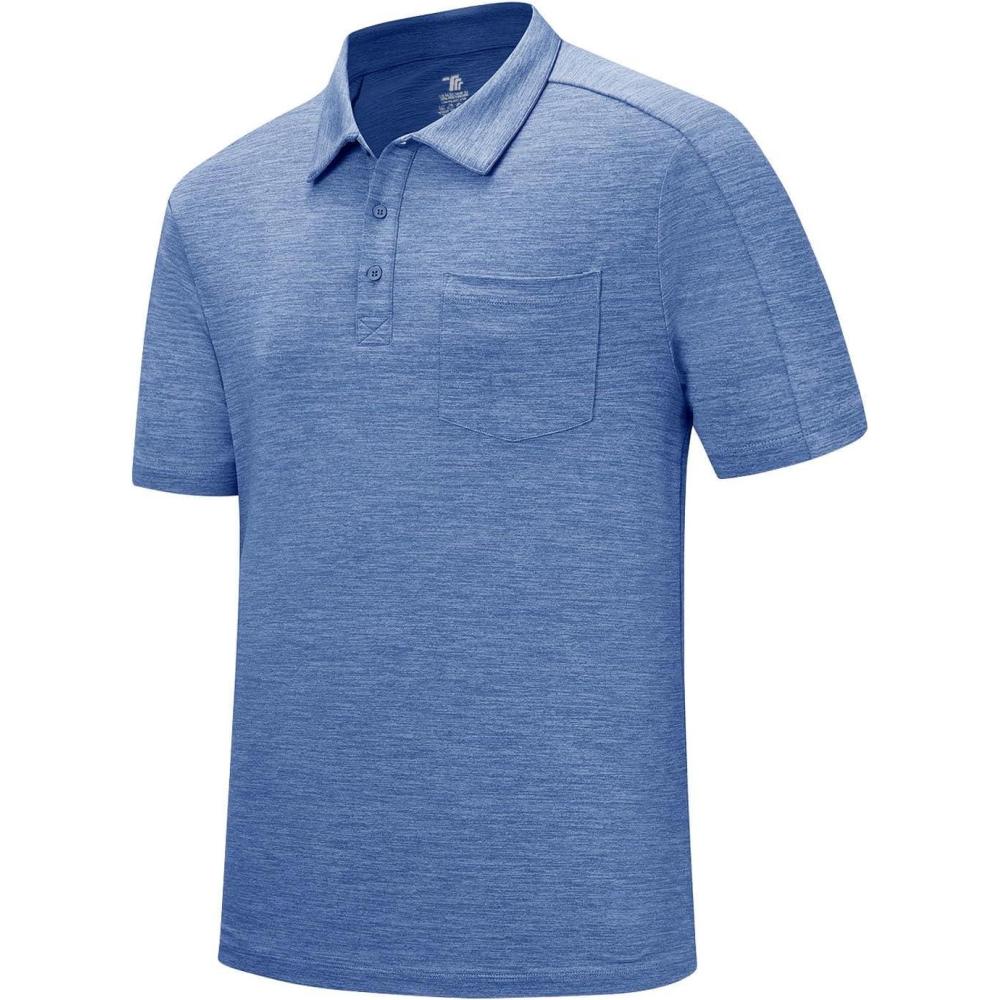 imageTBMPOY Mens Polo Shirts Short Sleeves with Pocket Lightweight Quick Dry Outdoor Casual Work Golf Sports ShirtDenim Blue