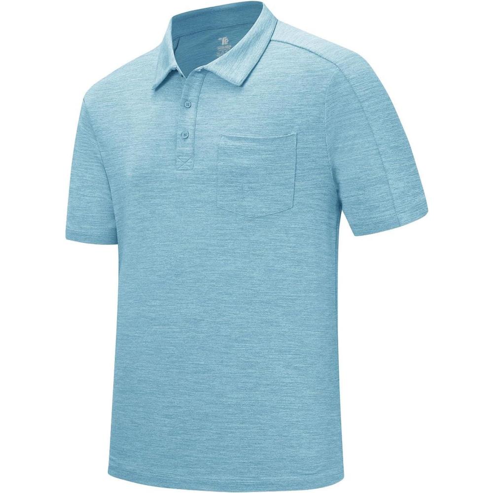 imageTBMPOY Mens Polo Shirts Short Sleeves with Pocket Lightweight Quick Dry Outdoor Casual Work Golf Sports ShirtSky Blue