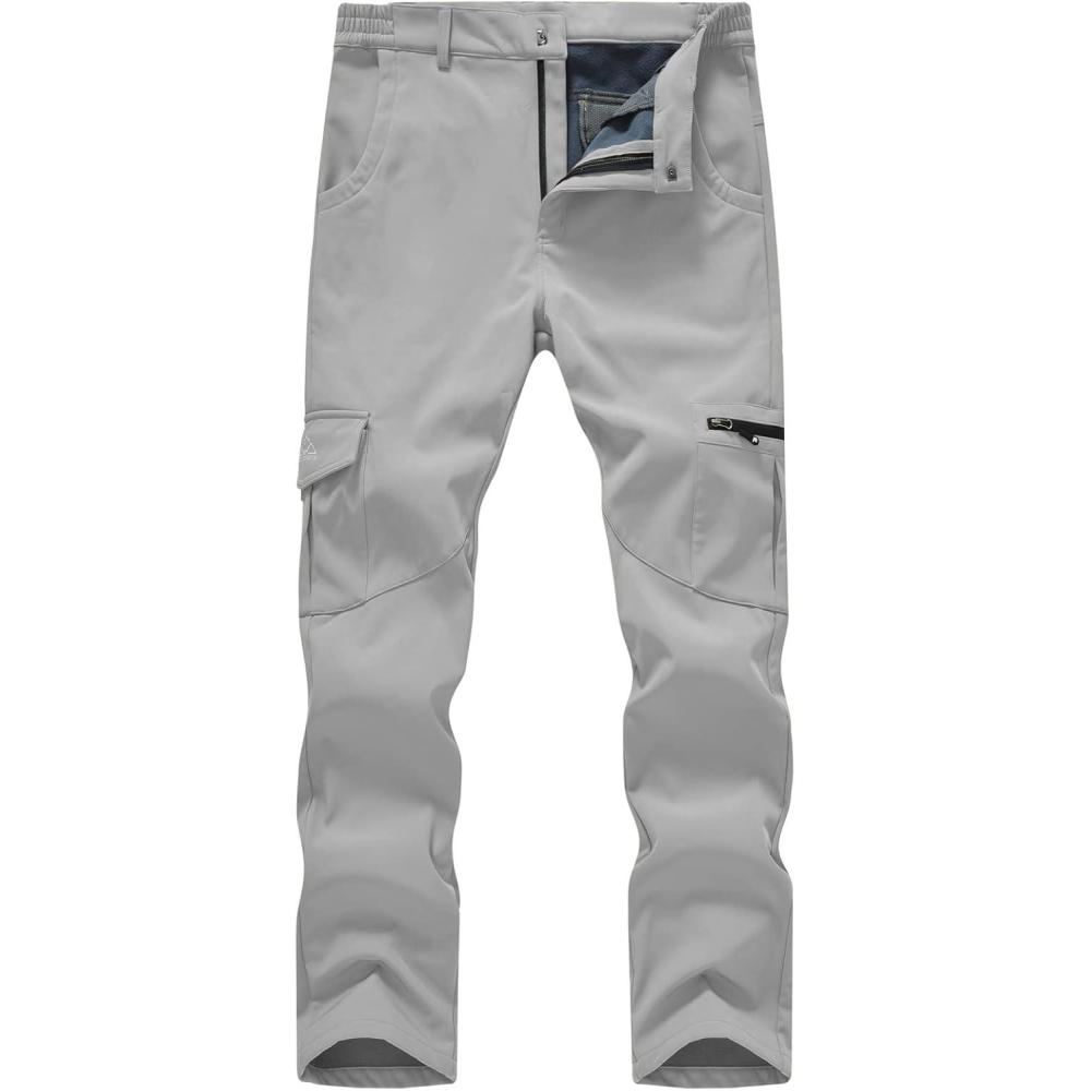 imageTBMPOY Mens Snow Ski Fleece Lined Hiking Pants Waterproof Winter Snowboard Warm Outdoor Insulated Pants WindproofLight Grey