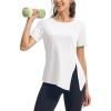 imageTBMPOY Womens Short Sleeve Workout Tops TShirts Breathable Quick Dry UPF 30 Athletic Exercise Tee Shirts with Side SlitsWhite