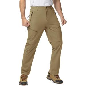imageTBMPOY Mens Lightweight Hiking Travel Pants 5 Zip Pockets Stretch Quick Dry Work Pant Cargo Outdoor Camping FishingKhaki