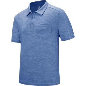 imageTBMPOY Mens Polo Shirts Short Sleeves with Pocket Lightweight Quick Dry Outdoor Casual Work Golf Sports ShirtDenim Blue