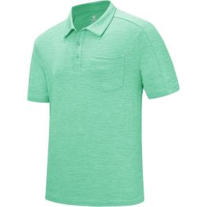 imageTBMPOY Mens Polo Shirts Short Sleeves with Pocket Lightweight Quick Dry Outdoor Casual Work Golf Sports ShirtGreen