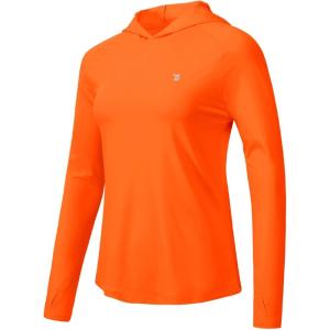 imageTBMPOY Womens UPF 50 Sun Protection Hoodie Shirt Long Sleeve Fishing Hiking Outdoor UV Shirt Lightweight1 Pocketorange