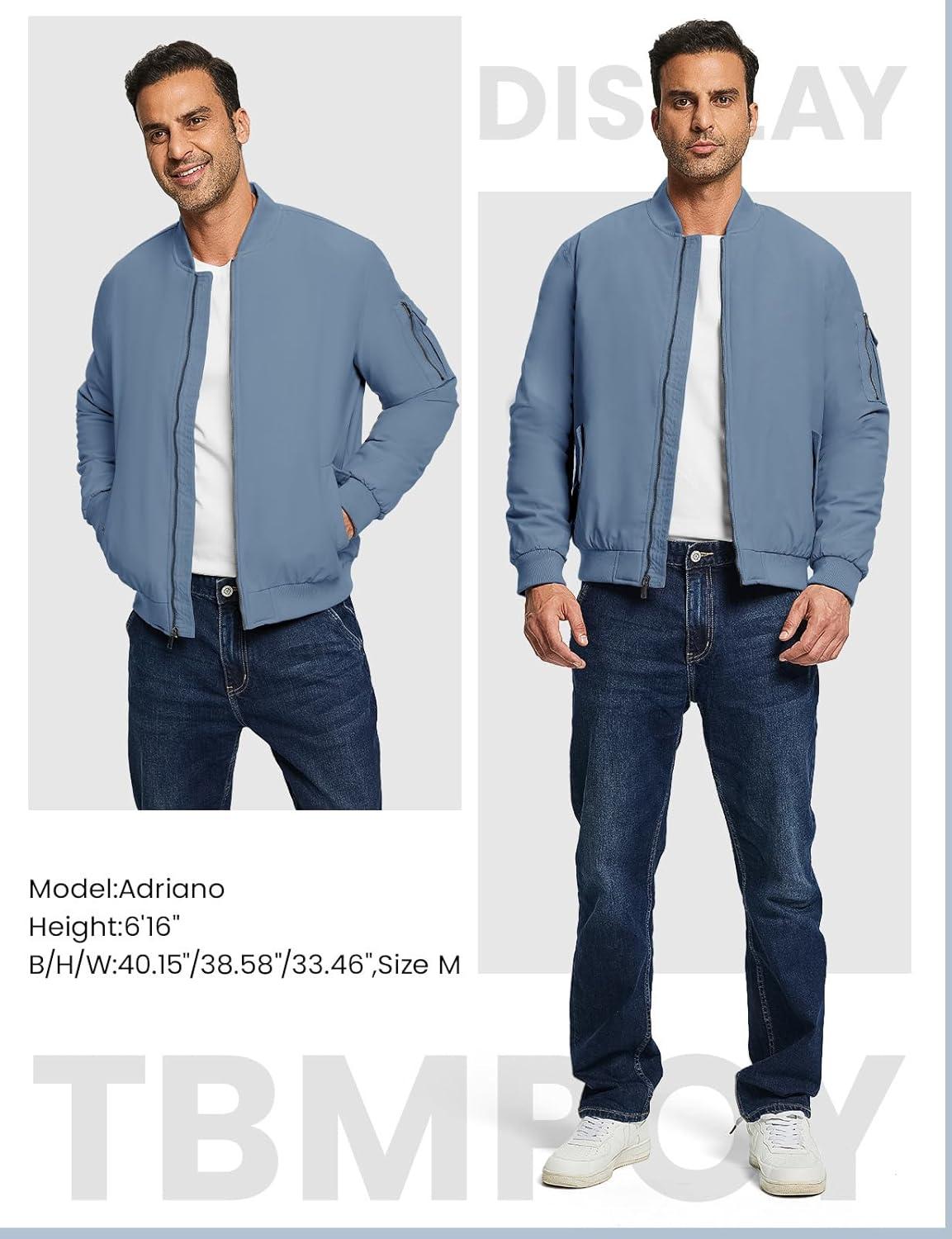 imageTBMPOY Mens Bomber Jacket Lightweight Winter Windbreaker Zip Up Padded Softshell Windproof WaterResistant Casual Fall Coat6stone Blue