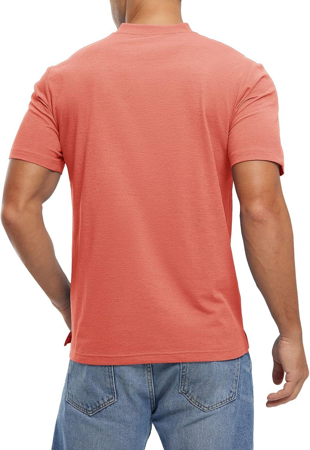 imageTBMPOY Mens Henley Polo Shirts Short Sleeve Casual TShirt Lightweight Collarless Work Outdoor Golf ShirtsDeep Pink