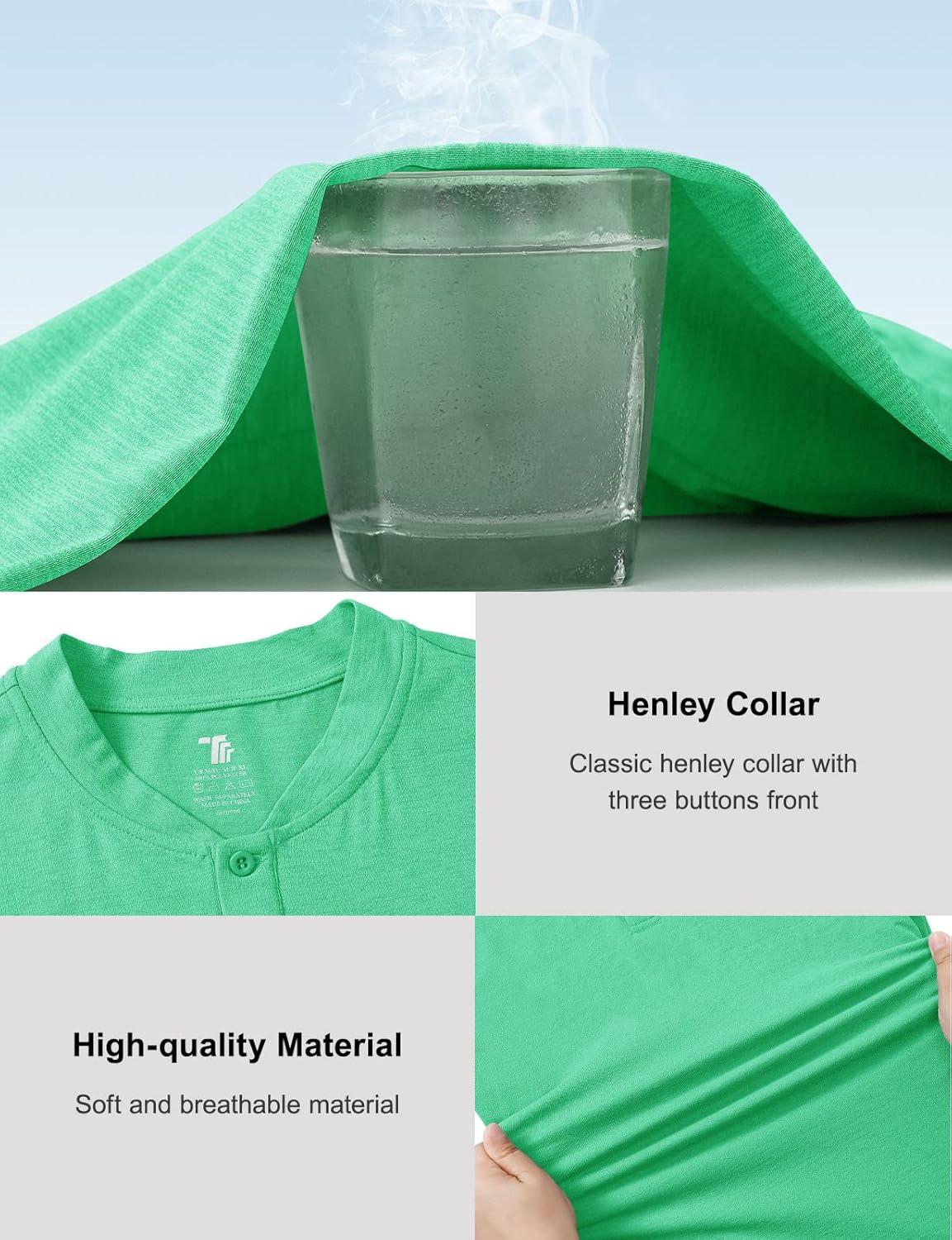 imageTBMPOY Mens Henley Polo Shirts Short Sleeve Casual TShirt Lightweight Collarless Work Outdoor Golf ShirtsGreen