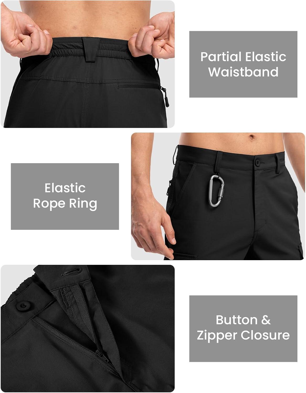 imageTBMPOY Mens Hiking Cargo Shorts 9quot Quick Dry Stretch Work Golf Shorts Outdoor 5 Pockets Elastic Waist for Travel CasualBlack