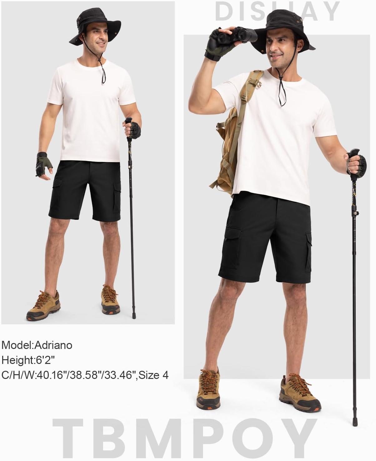 imageTBMPOY Mens Hiking Cargo Shorts 9quot Quick Dry Stretch Work Golf Shorts Outdoor 5 Pockets Elastic Waist for Travel CasualBlack