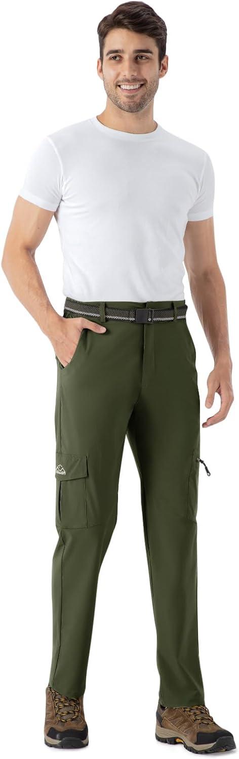 imageTBMPOY Mens Hiking Pants Lightweight 6 Cargo Pockets Quick Dry Water Resistant Outdoor Travel Work Fishing2army Green