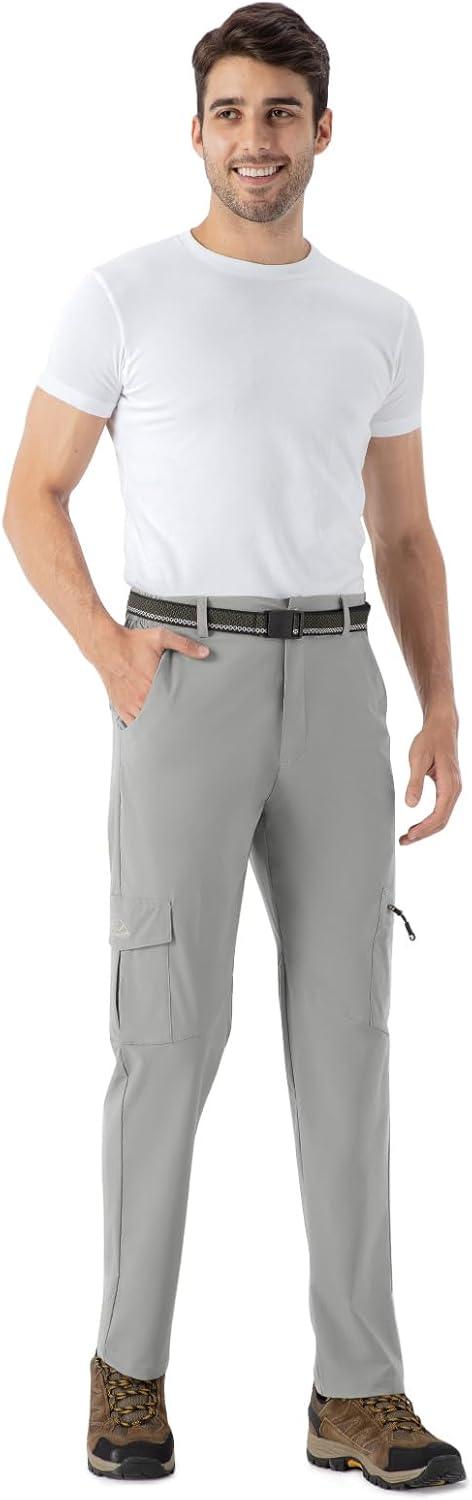 imageTBMPOY Mens Hiking Pants Lightweight 6 Cargo Pockets Quick Dry Water Resistant Outdoor Travel Work Fishing2light Grey