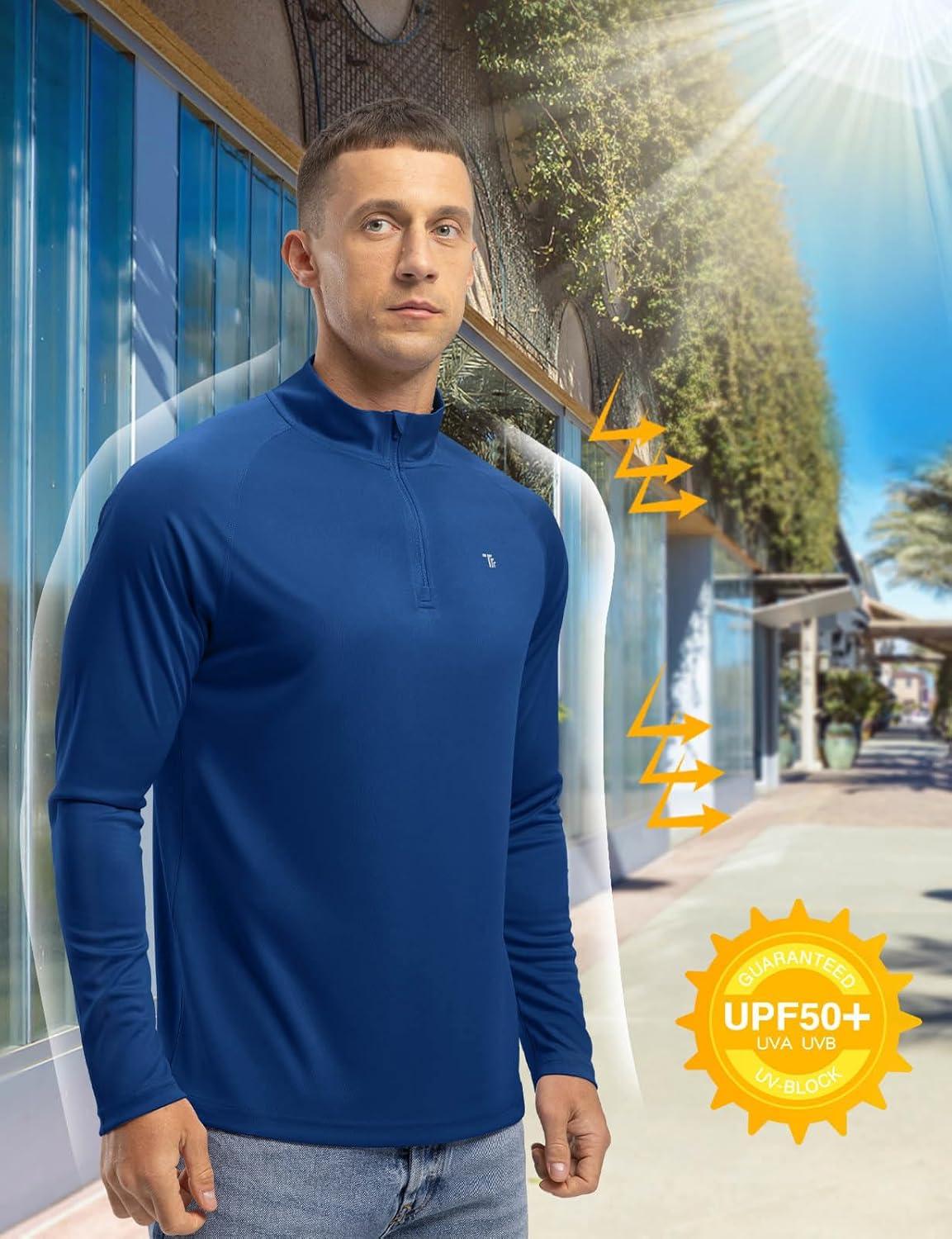 imageTBMPOY Mens Hiking Shirts 14 Zip Running Sun Protection Pullover Long Sleeve UPF 50 Lightweight Fishing Rash GuardDark Blue1