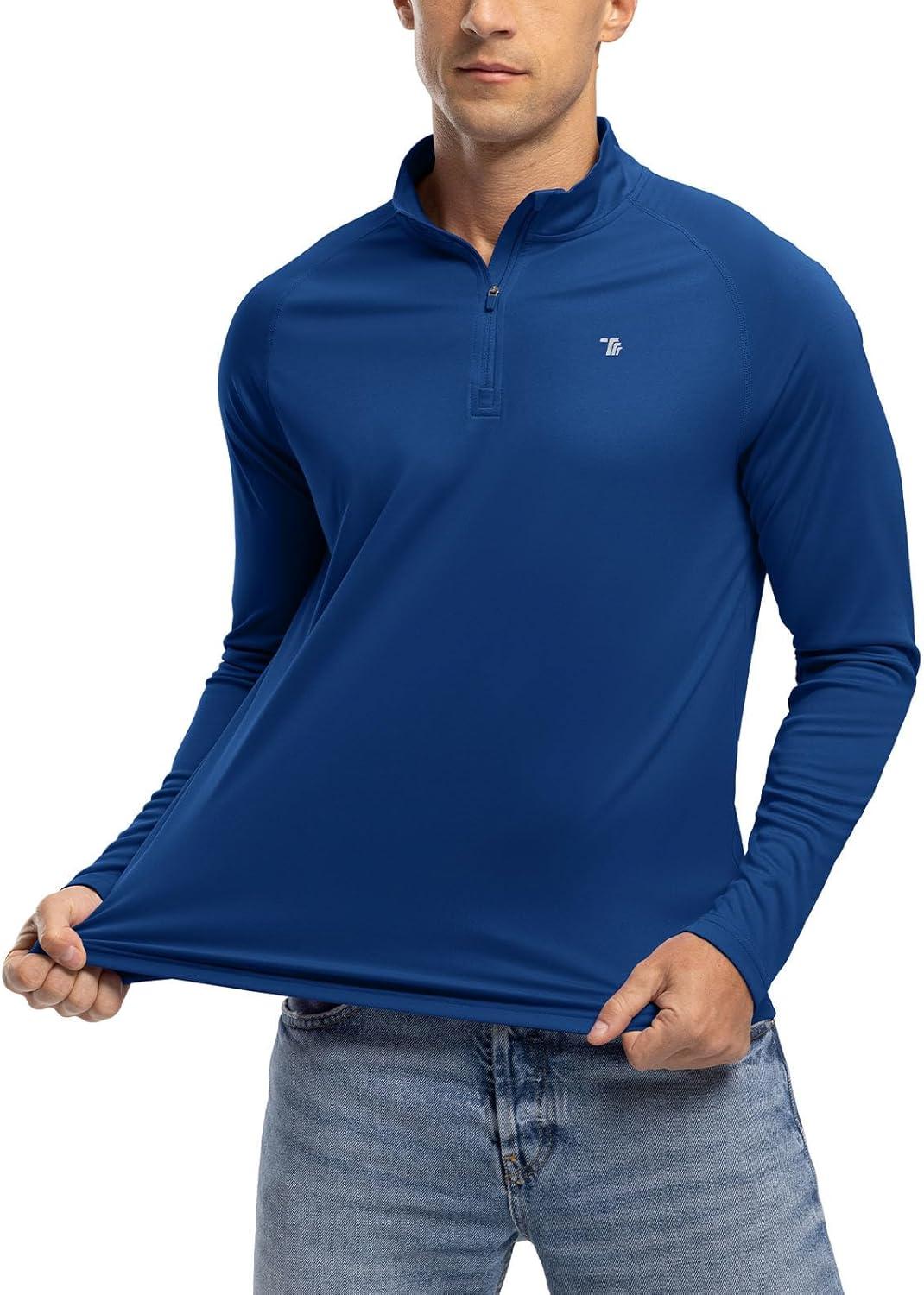 imageTBMPOY Mens Hiking Shirts 14 Zip Running Sun Protection Pullover Long Sleeve UPF 50 Lightweight Fishing Rash GuardDark Blue1