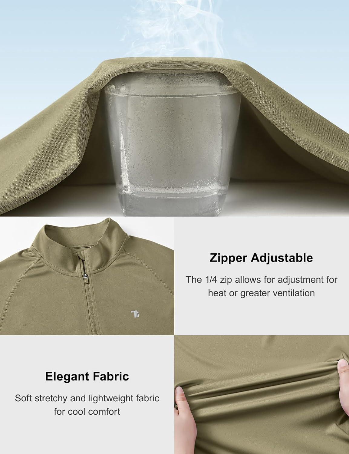 imageTBMPOY Mens Hiking Shirts 14 Zip Running Sun Protection Pullover Long Sleeve UPF 50 Lightweight Fishing Rash GuardKhaki1