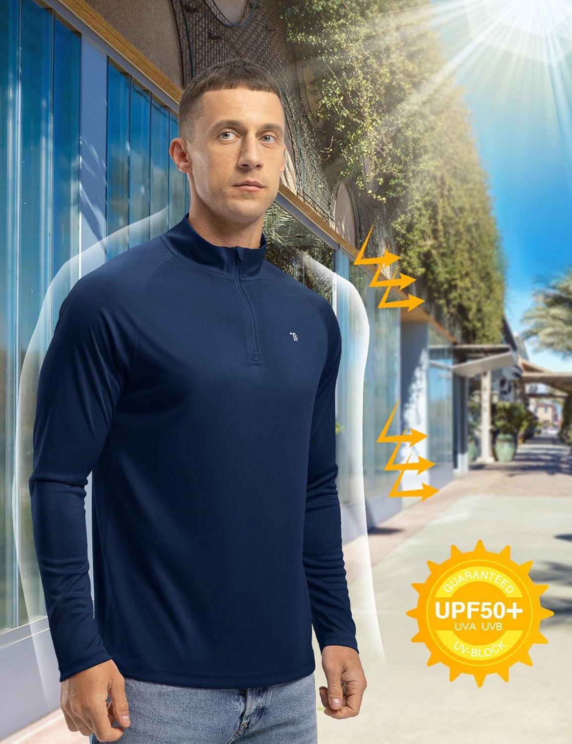 imageTBMPOY Mens Hiking Shirts 14 Zip Running Sun Protection Pullover Long Sleeve UPF 50 Lightweight Fishing Rash GuardNavy1