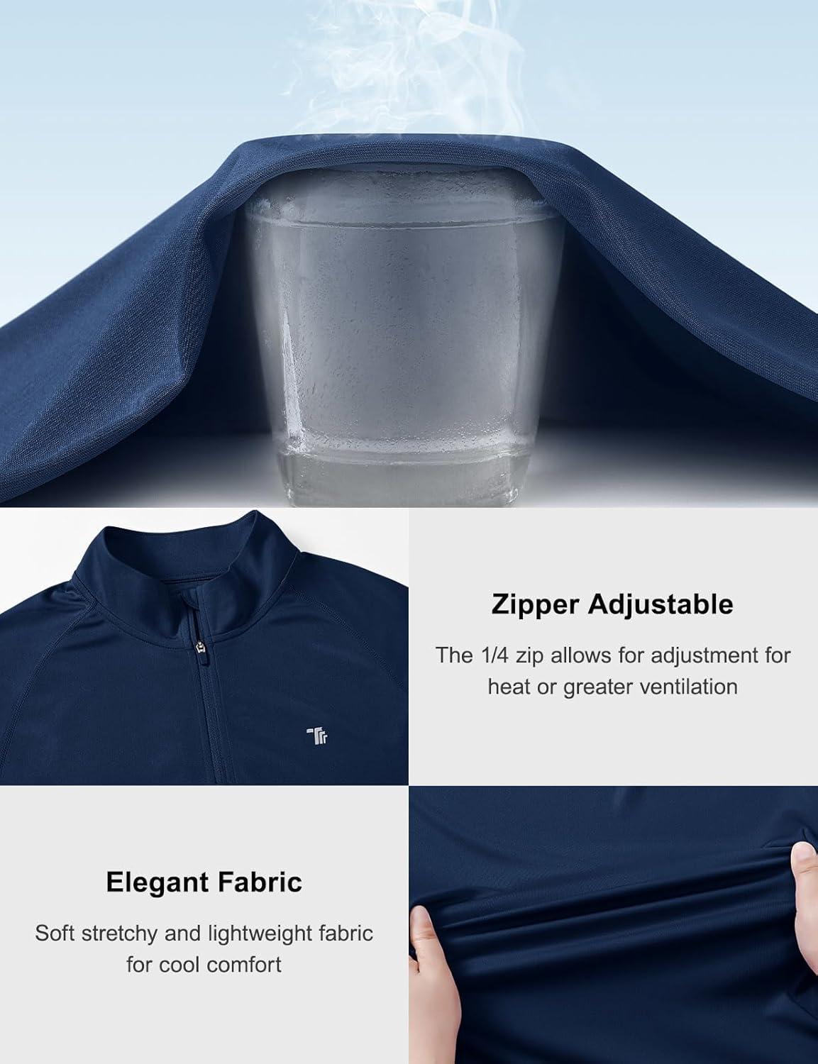 imageTBMPOY Mens Hiking Shirts 14 Zip Running Sun Protection Pullover Long Sleeve UPF 50 Lightweight Fishing Rash GuardNavy1