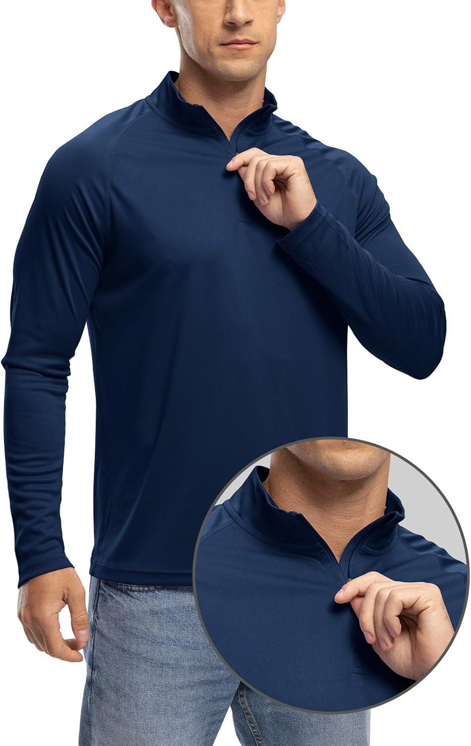 imageTBMPOY Mens Hiking Shirts 14 Zip Running Sun Protection Pullover Long Sleeve UPF 50 Lightweight Fishing Rash GuardNavy1
