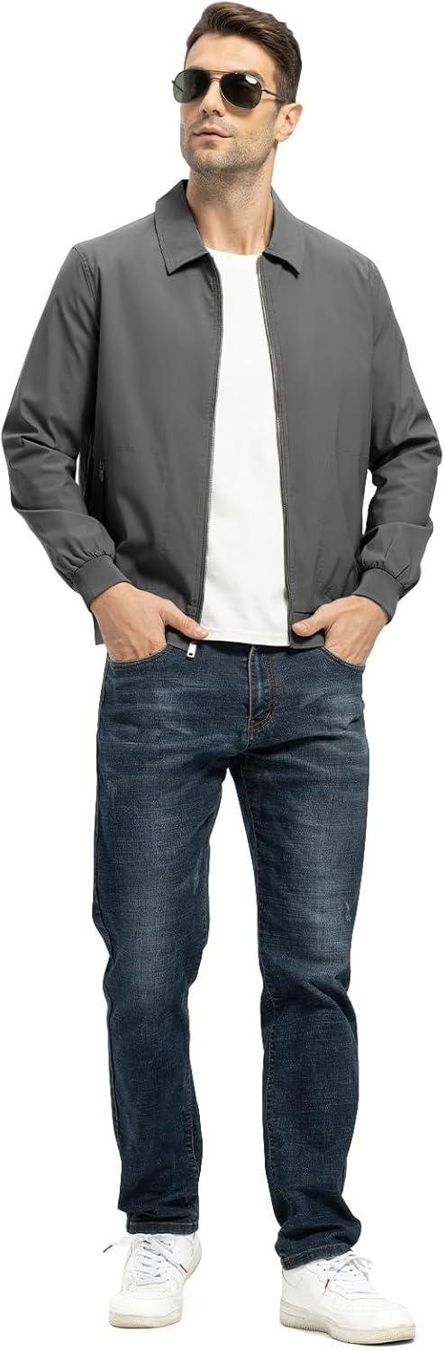 imageTBMPOY Mens Lightweight Jackets Casual Stylish Windbreakers for Men Light Track Jacket Laydown Collar Fall Golf CoatsDark Grey
