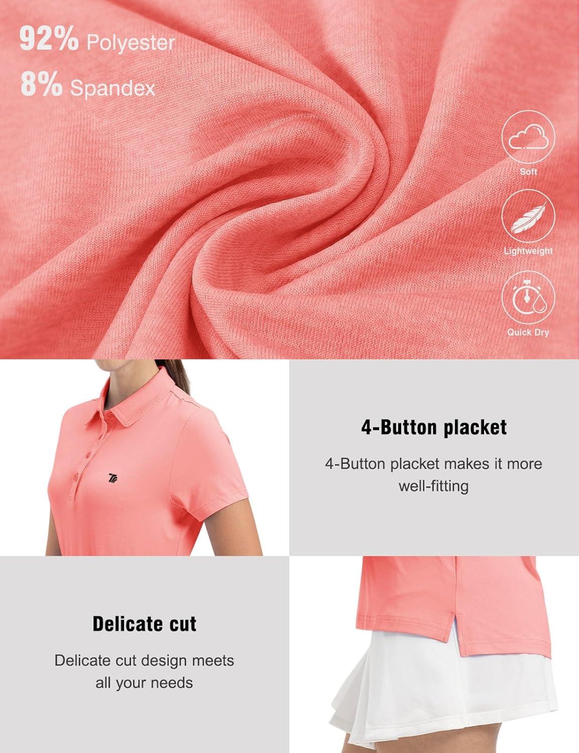 imageTBMPOY Womens Golf Polo Short Sleeve Shirts Lightweight Moisture Wicking Collared T Shirt Quick Dry 4ButtonA3pink