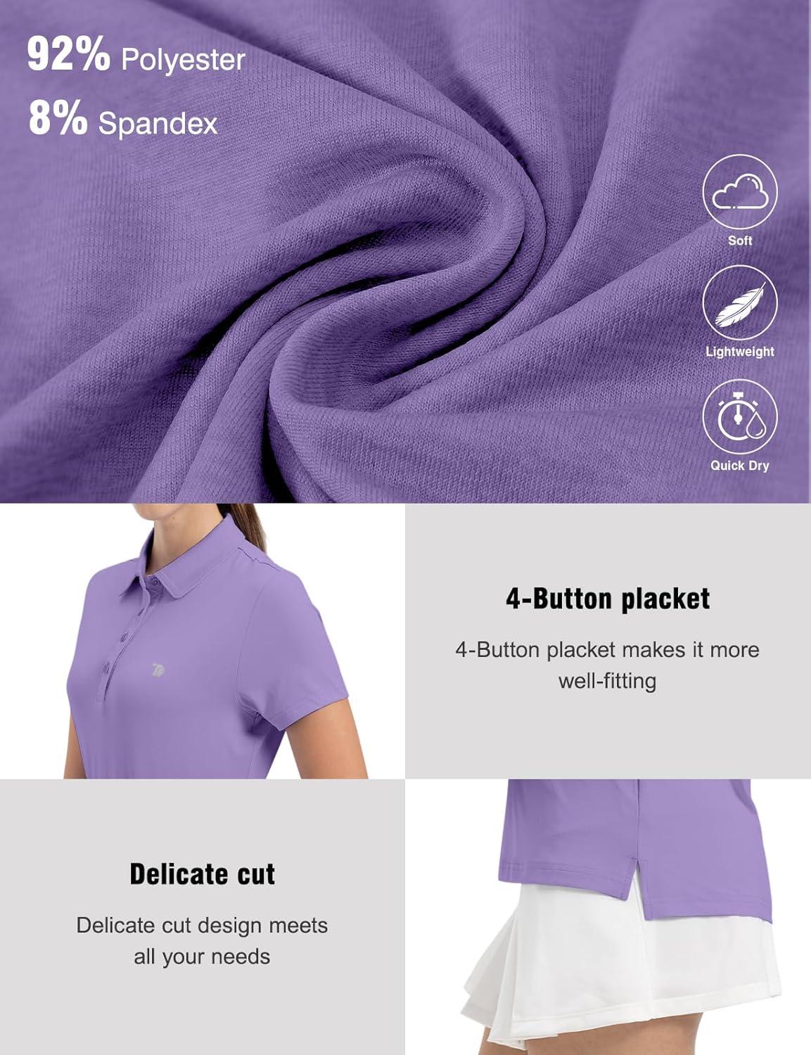 imageTBMPOY Womens Golf Polo Short Sleeve Shirts Lightweight Moisture Wicking Collared T Shirt Quick Dry 4ButtonD26taro Purple