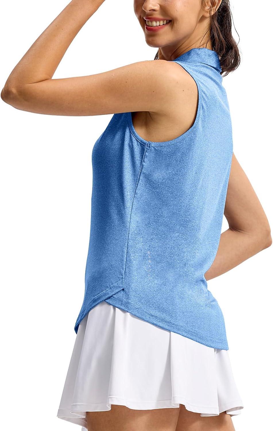 imageTBMPOY Womens Golf Shirts Sleeveless Collared Polo Tank Top UPF 50 Quick Dry Tennis VNeck Ladies SportsDark Blue