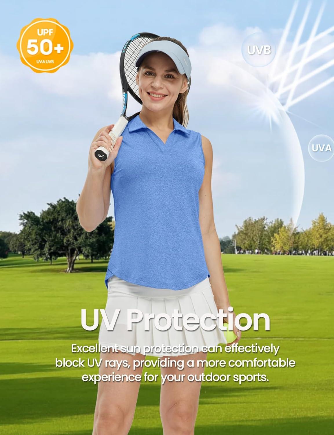 imageTBMPOY Womens Golf Shirts Sleeveless Collared Polo Tank Top UPF 50 Quick Dry Tennis VNeck Ladies SportsDark Blue