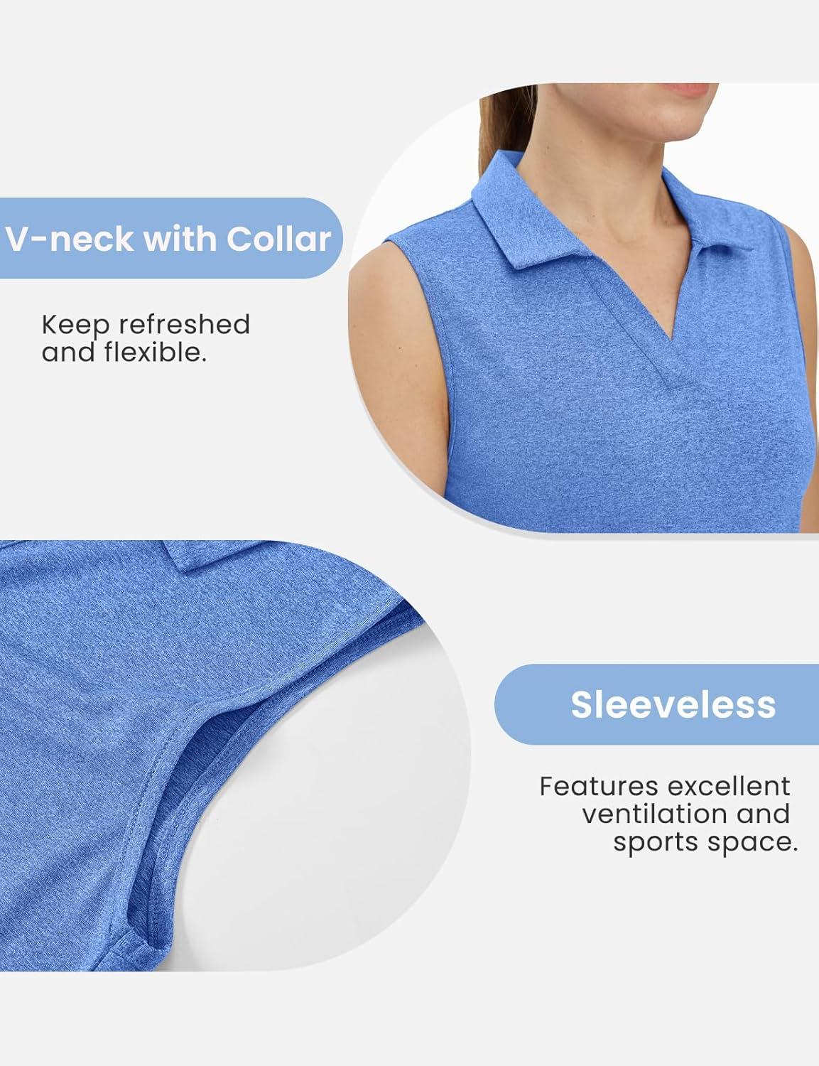 imageTBMPOY Womens Golf Shirts Sleeveless Collared Polo Tank Top UPF 50 Quick Dry Tennis VNeck Ladies SportsDark Blue