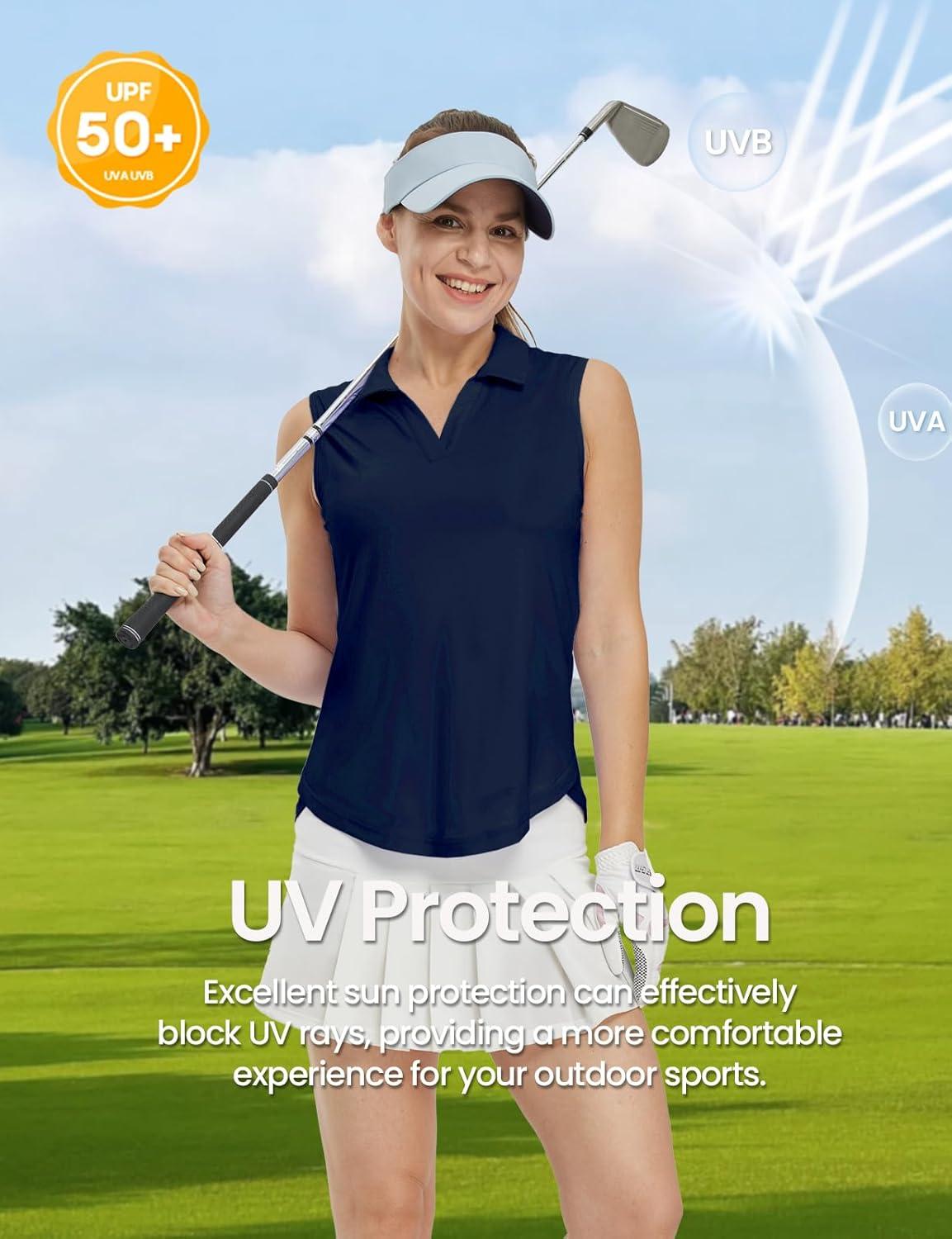 imageTBMPOY Womens Golf Shirts Sleeveless Collared Polo Tank Top UPF 50 Quick Dry Tennis VNeck Ladies SportsNavy Blue