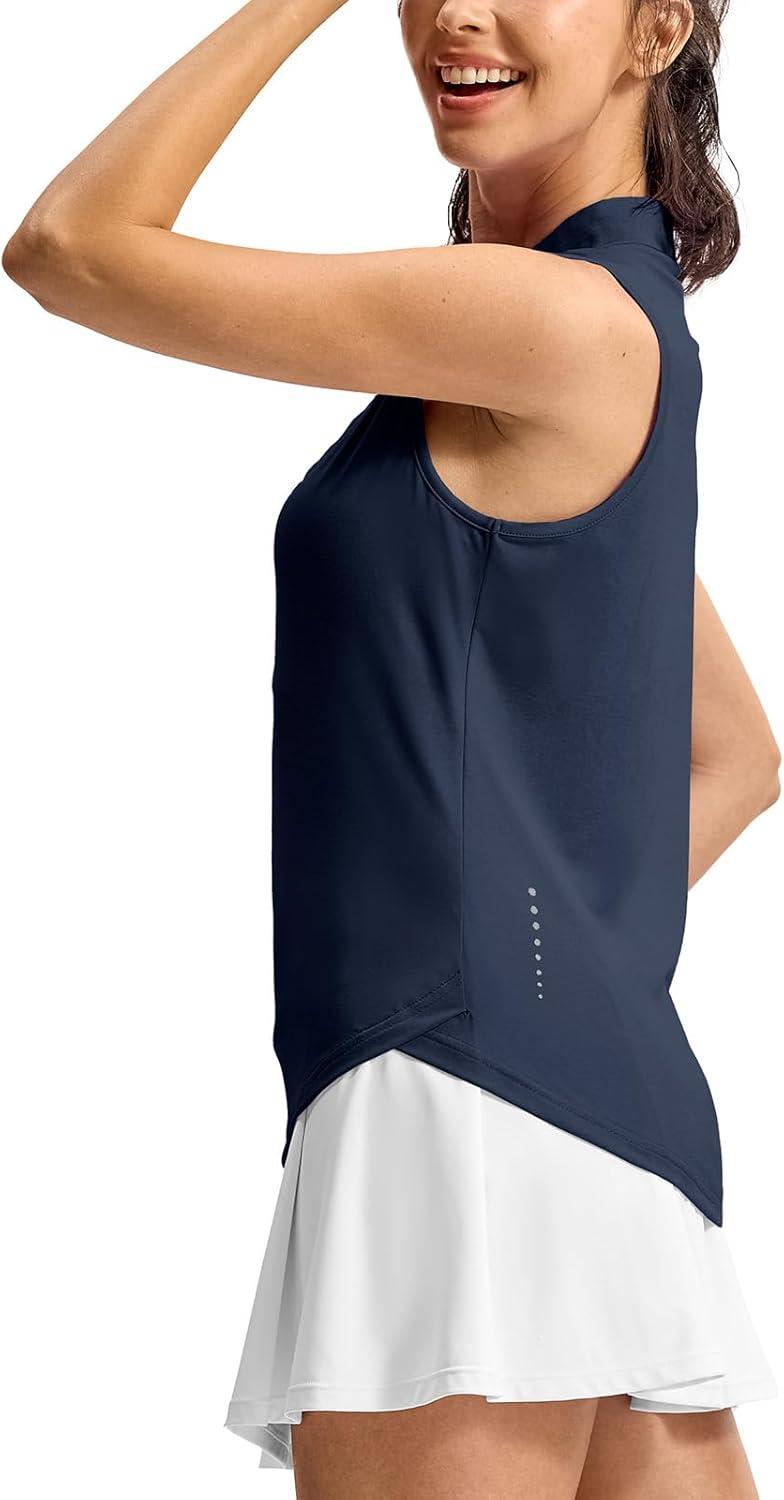imageTBMPOY Womens Golf Shirts Sleeveless Collared Polo Tank Top UPF 50 Quick Dry Tennis VNeck Ladies SportsNavy Blue
