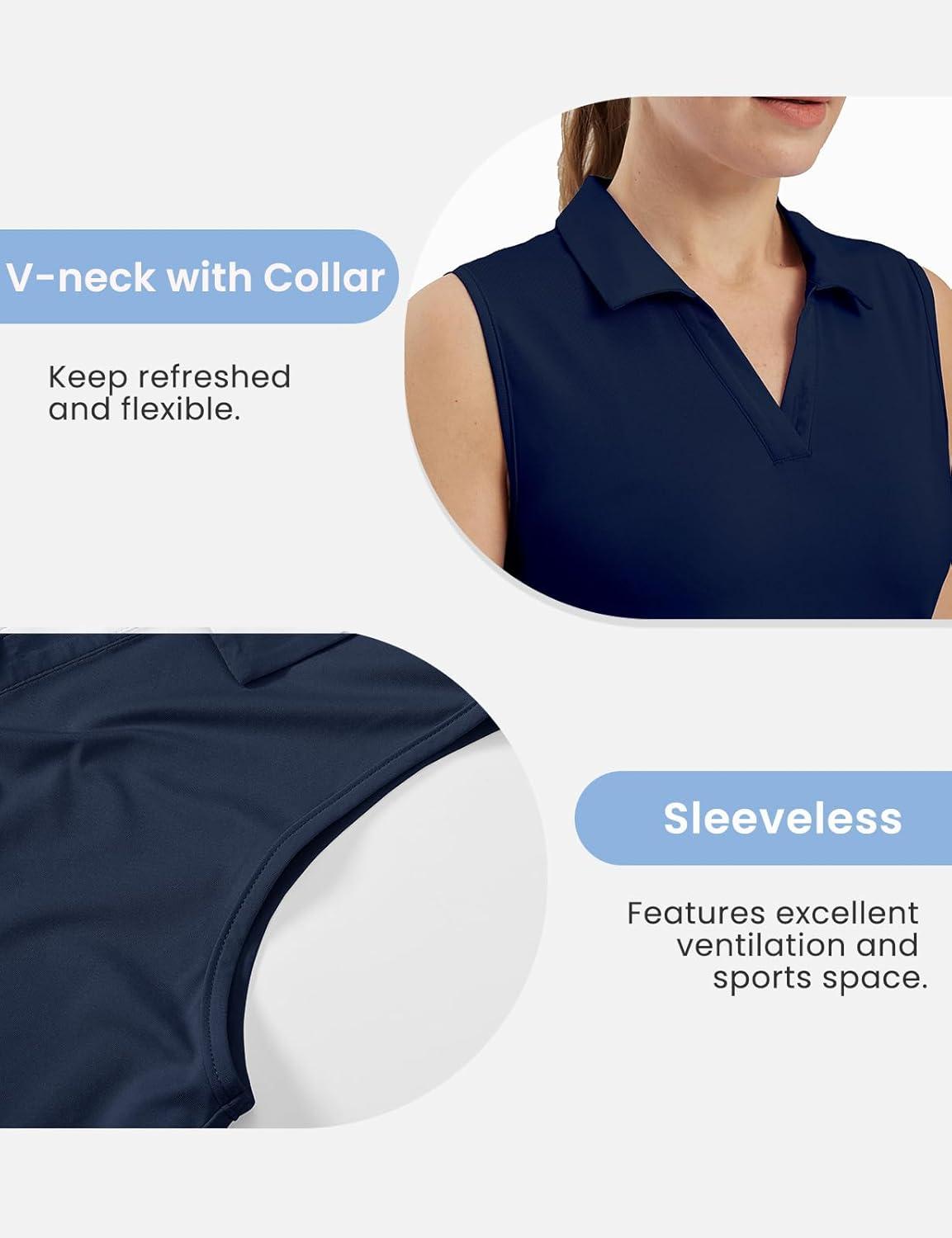 imageTBMPOY Womens Golf Shirts Sleeveless Collared Polo Tank Top UPF 50 Quick Dry Tennis VNeck Ladies SportsNavy Blue
