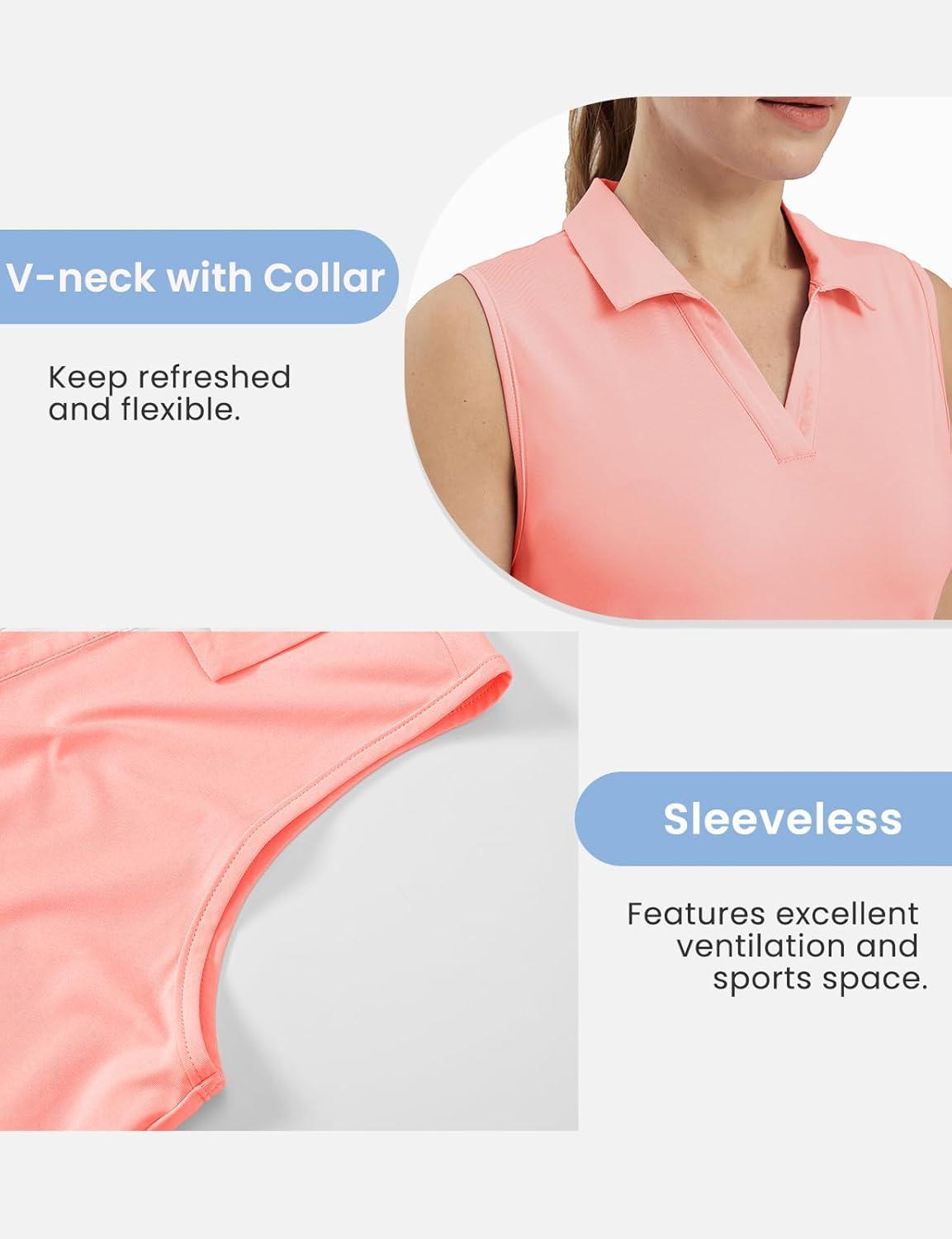 imageTBMPOY Womens Golf Shirts Sleeveless Collared Polo Tank Top UPF 50 Quick Dry Tennis VNeck Ladies SportsPink