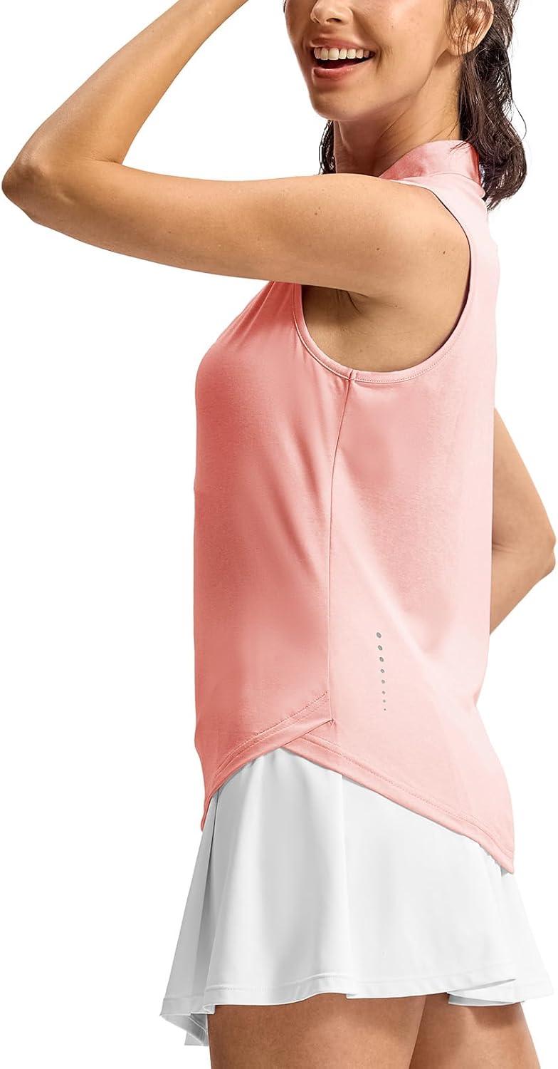 imageTBMPOY Womens Golf Shirts Sleeveless Collared Polo Tank Top UPF 50 Quick Dry Tennis VNeck Ladies SportsPink