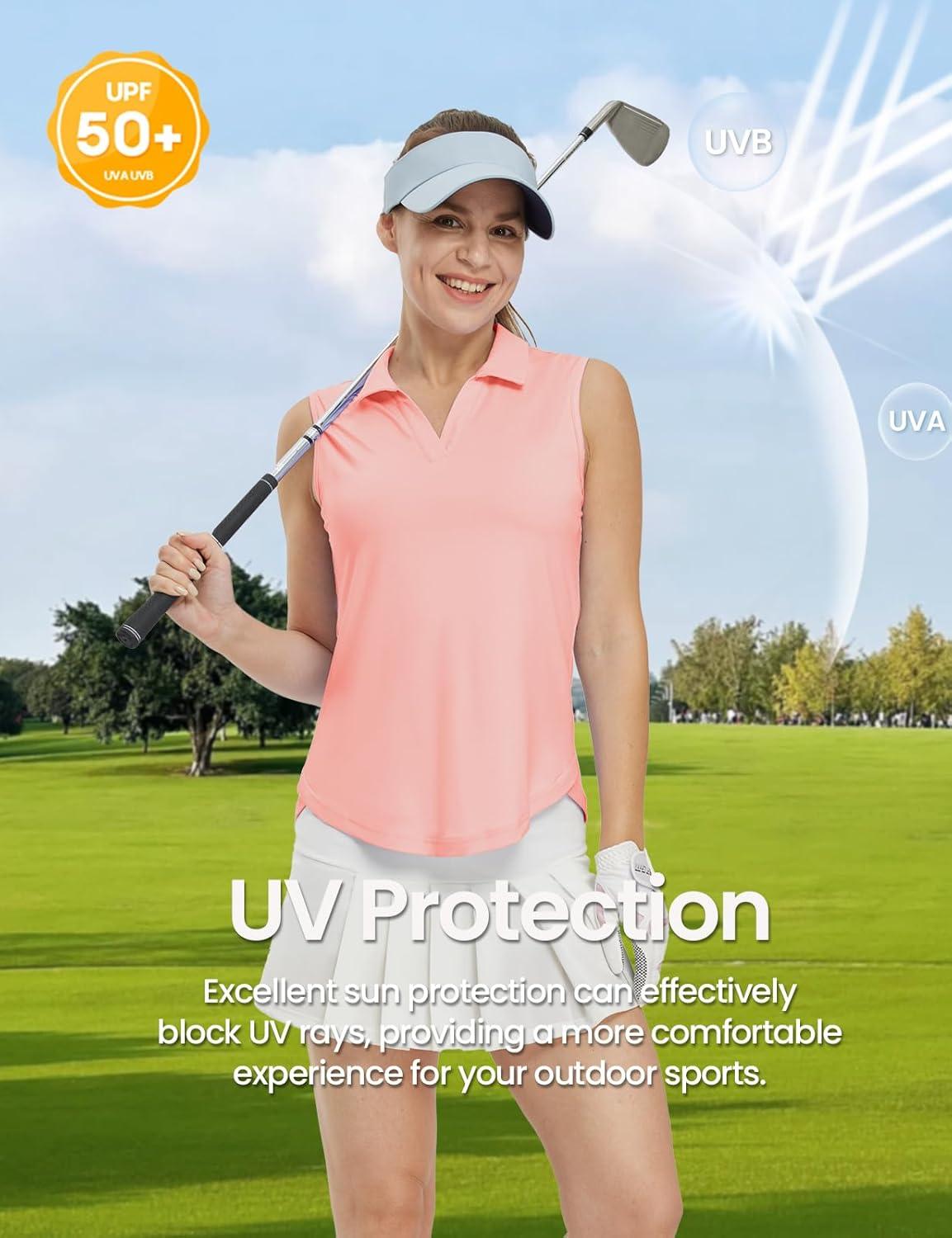 imageTBMPOY Womens Golf Shirts Sleeveless Collared Polo Tank Top UPF 50 Quick Dry Tennis VNeck Ladies SportsPink